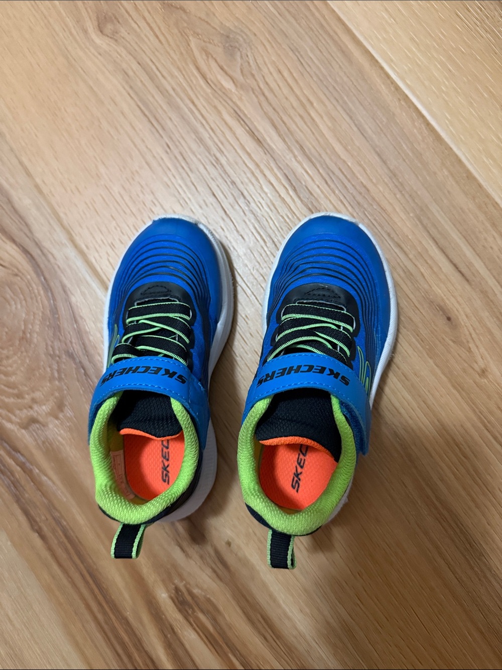 Skechers Kids Blue Athletic Sneakers with Neon Green and Orange